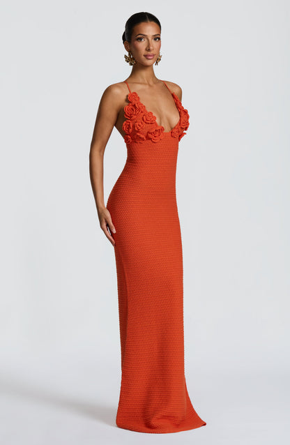 Vestido maxi de verano Sophia en naranja vibrante