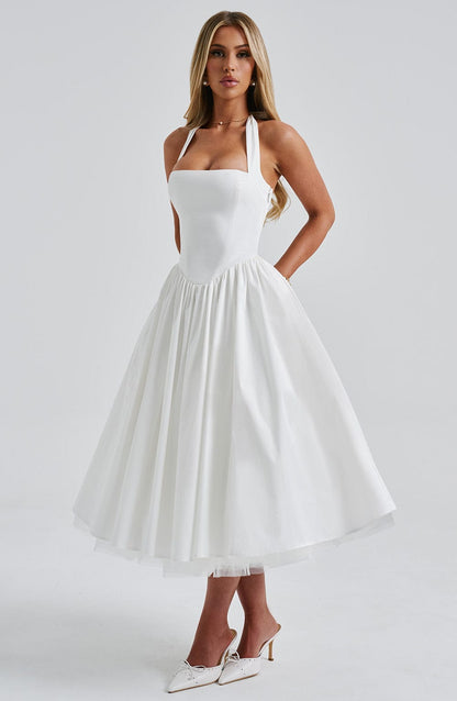 Sophia Vestido Midi de Tirantes Marfil - Moda Perfecta para el Verano