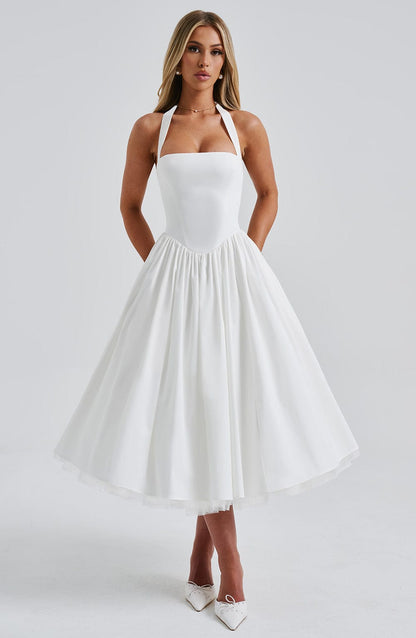 Sophia Vestido Midi de Tirantes Marfil - Moda Perfecta para el Verano