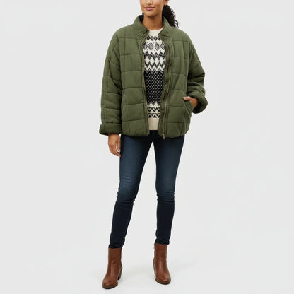 Luvrefashion | Ladies' Quilted Flight Jacket in Green - side view