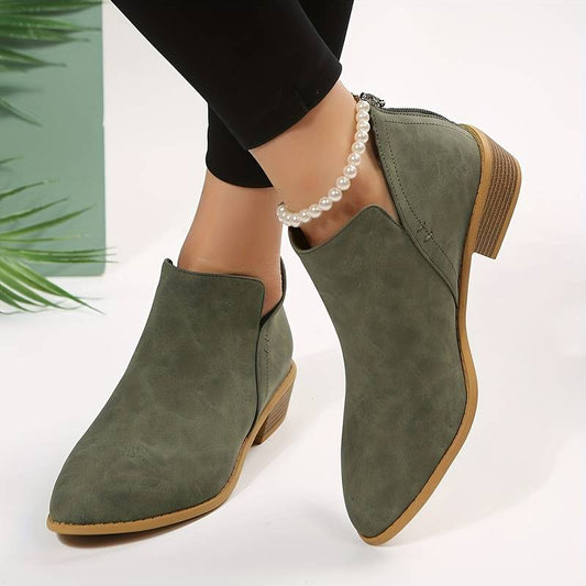 Luvrefashion | Lena Pointed Toe Wedge Ankle Boots in Green - front view