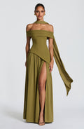 Sophia Maxi Vestido de verano en verde oliva oscuro