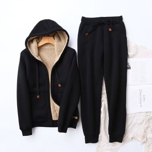 Luvrefashion | Riley Loungewear Set with Zip Up Hoodie in Black - front view