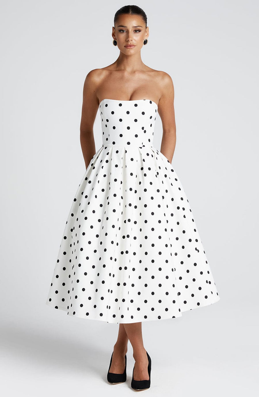 Vestido midi Sophie negro de lunares
