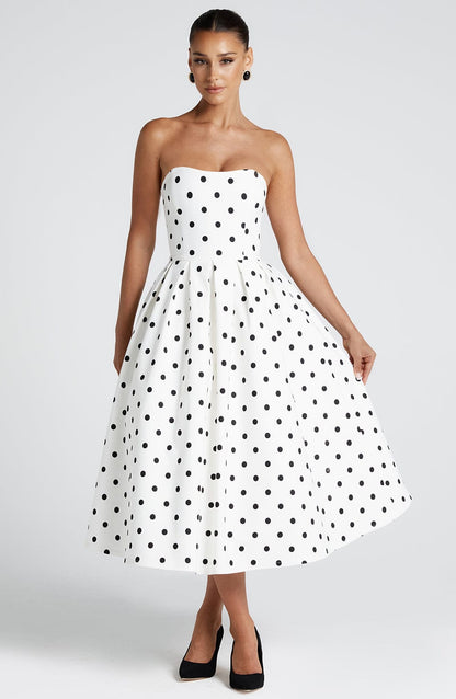 Vestido de verano midi negro de lunares Lila