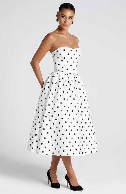 Vestido midi Sophie negro de lunares