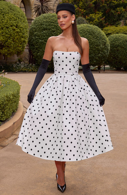 Vestido de verano midi negro de lunares Lila