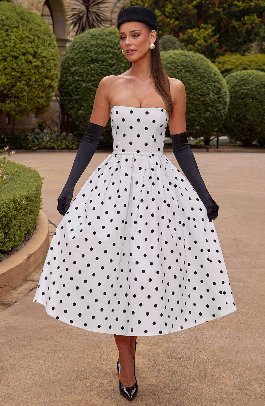 Vestido midi Sophie negro de lunares