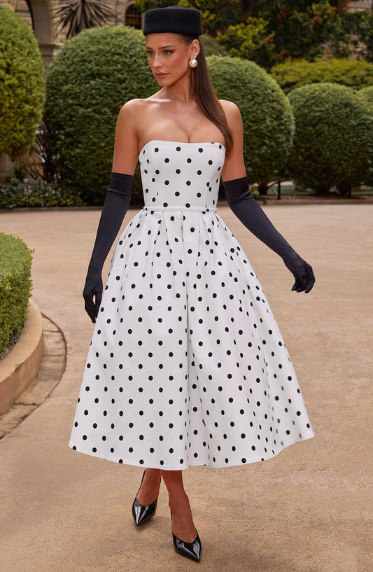 Vestido de verano midi negro de lunares Lila
