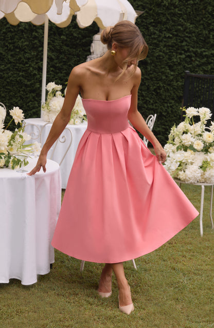 Vestido midi veraniego rosa coral lila