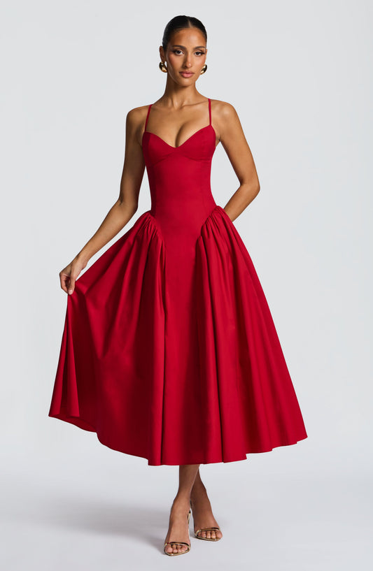 Sophia Vestido Midi de Verano Rojo - Moda Perfecta para el Verano