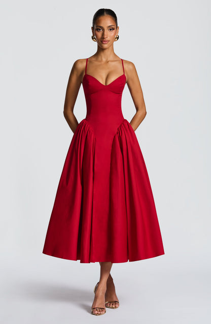 Sophia Vestido Midi de Verano Rojo - Moda Perfecta para el Verano