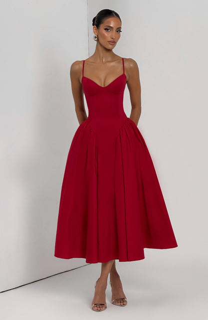 Sophia Vestido Midi de Verano Rojo - Moda Perfecta para el Verano