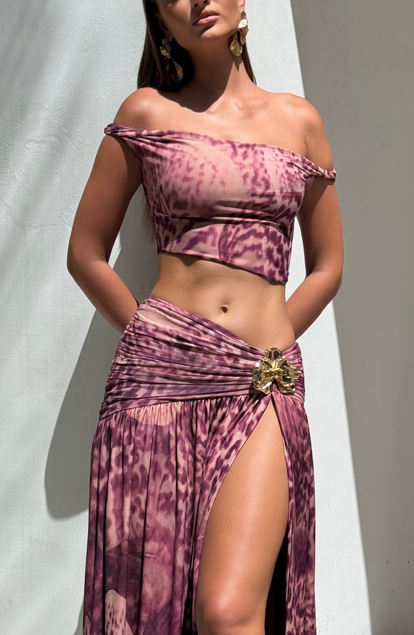 Top de verano Sophia con estampado de orquídeas magenta