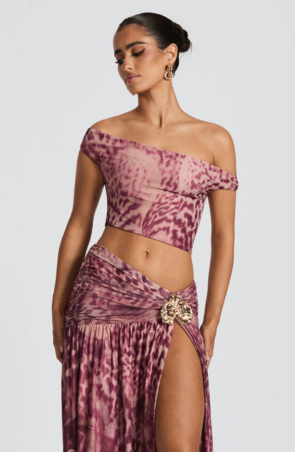 Top de verano Sophia con estampado de orquídeas magenta
