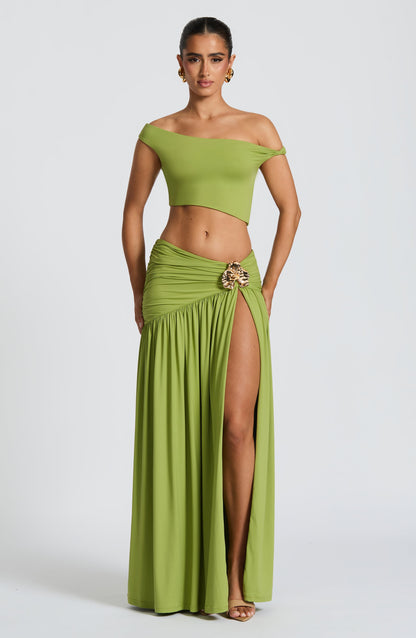 Emma Olive Maxi Skirt - Perfecto para los días de verano