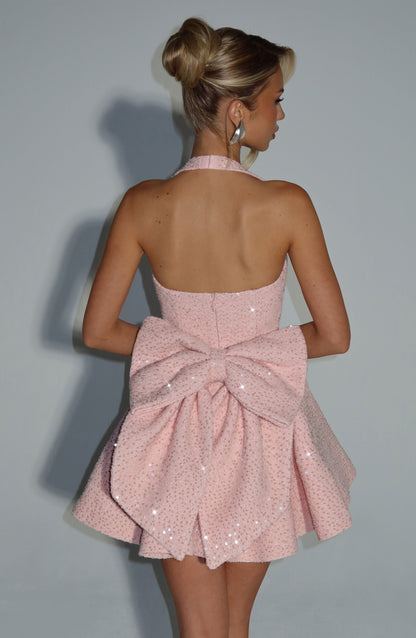 Minivestido de georgette rosa empolvado Sophia