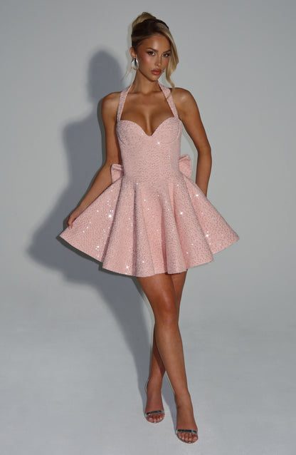 Minivestido de georgette rosa empolvado Sophia