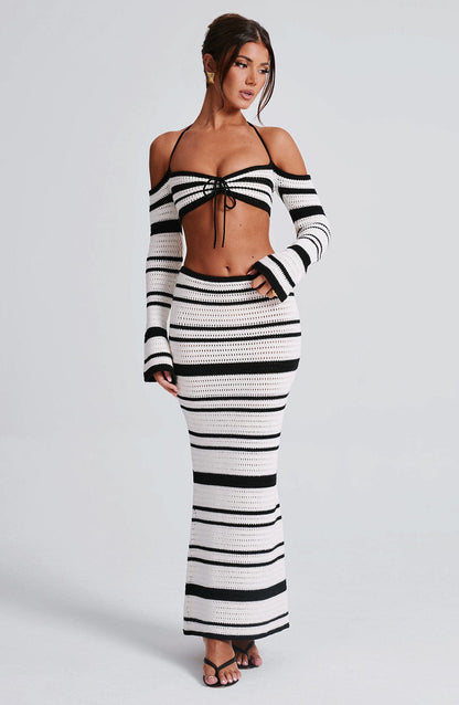 Sophia - Falda maxi de verano en blanco y negro