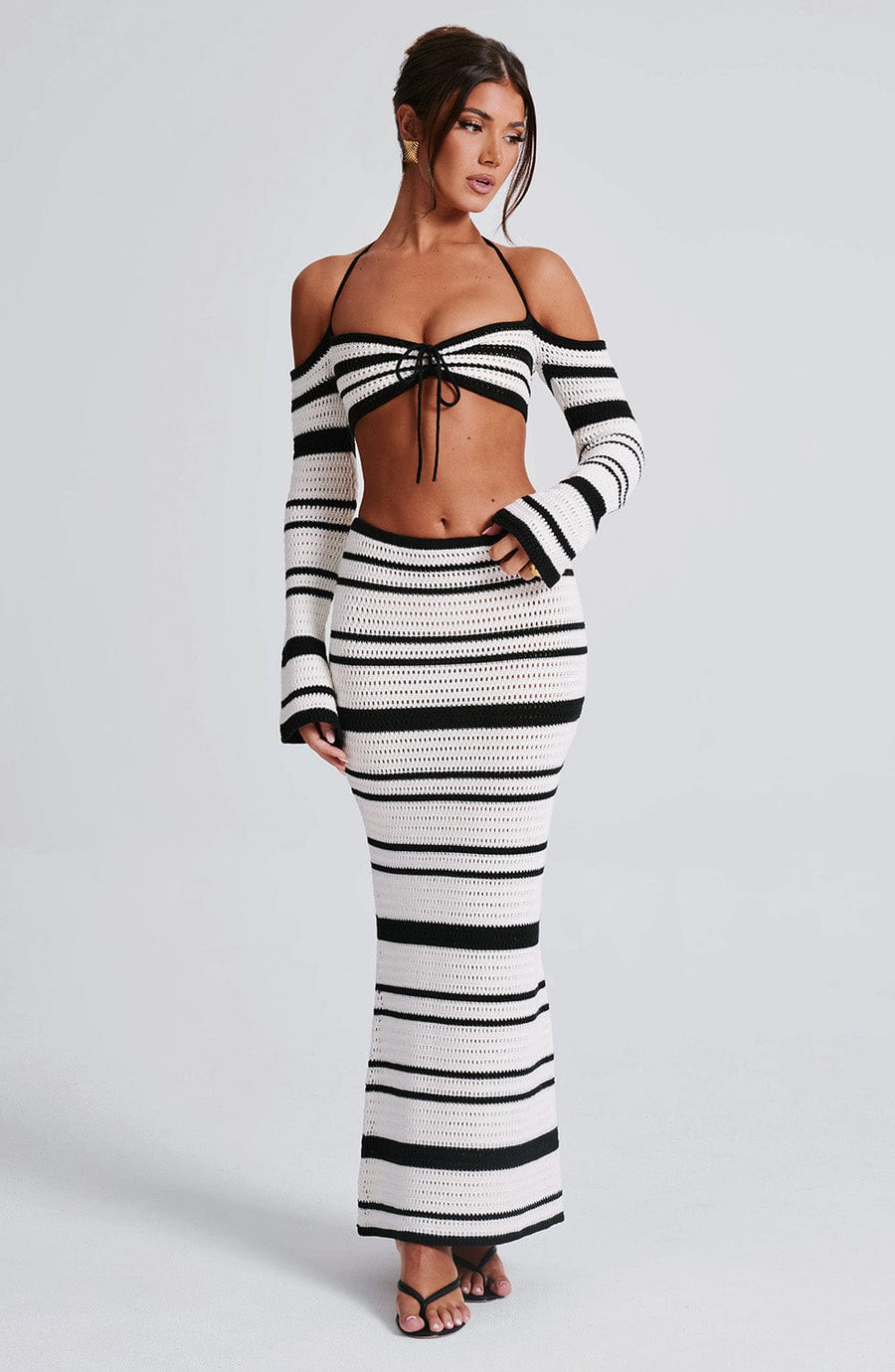Sophia - Falda maxi de verano en blanco y negro