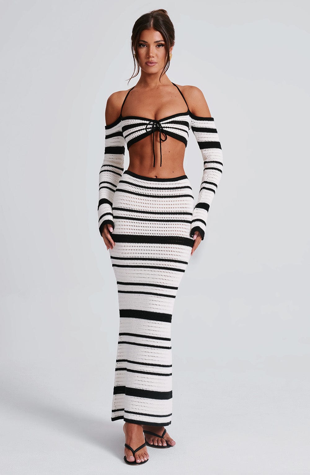 Sophia - Falda maxi de verano en blanco y negro