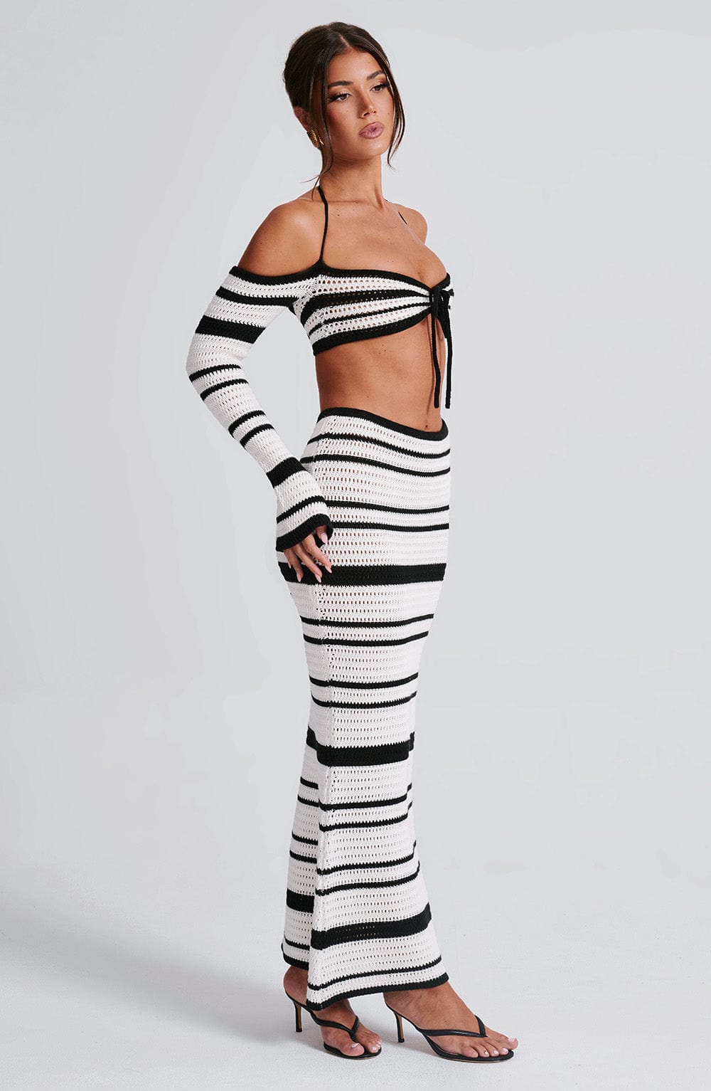 Sophia - Falda maxi de verano en blanco y negro