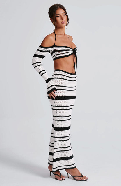 Sophia - Falda maxi de verano en blanco y negro