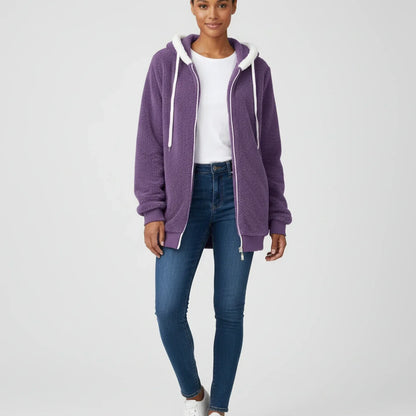 Luvrefashion | Ladies' Zip Up Hooded Sweater in Black - detail view