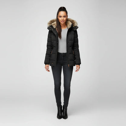 Luvrefashion | Quilted Puffer Jacket with Hood for in Black - side view