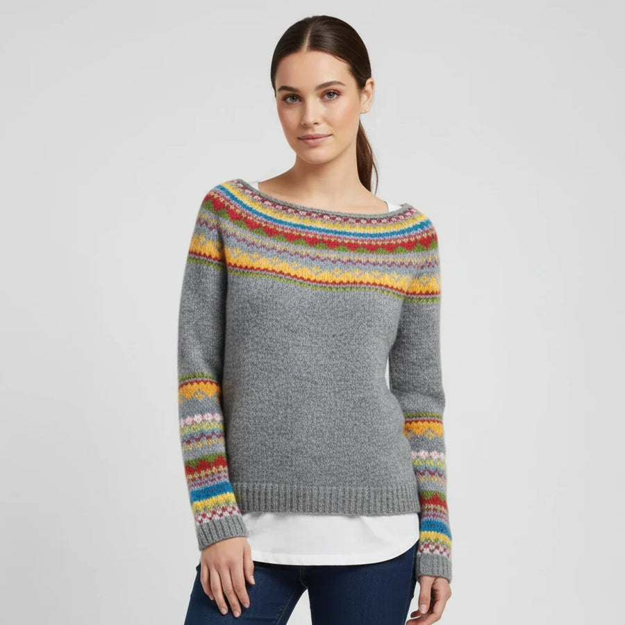 Luvrefashion | Long Sleeve Fair Isle Sweater for in Grey - front view
