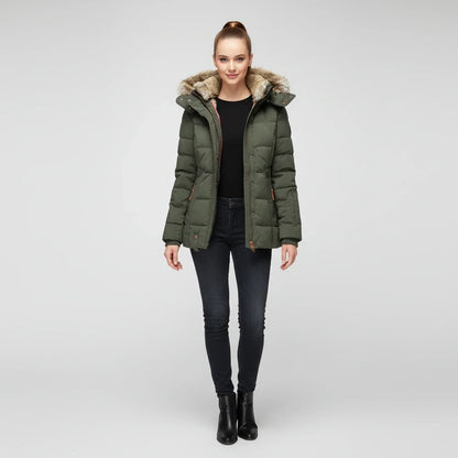 Luvrefashion | Quilted Puffer Jacket with Hood for in Black - detail view
