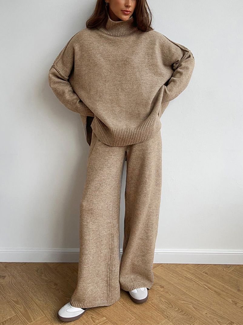 Luvrefashion | Sienna Relaxed Fit Two Piece Ensemble in Beige - front view