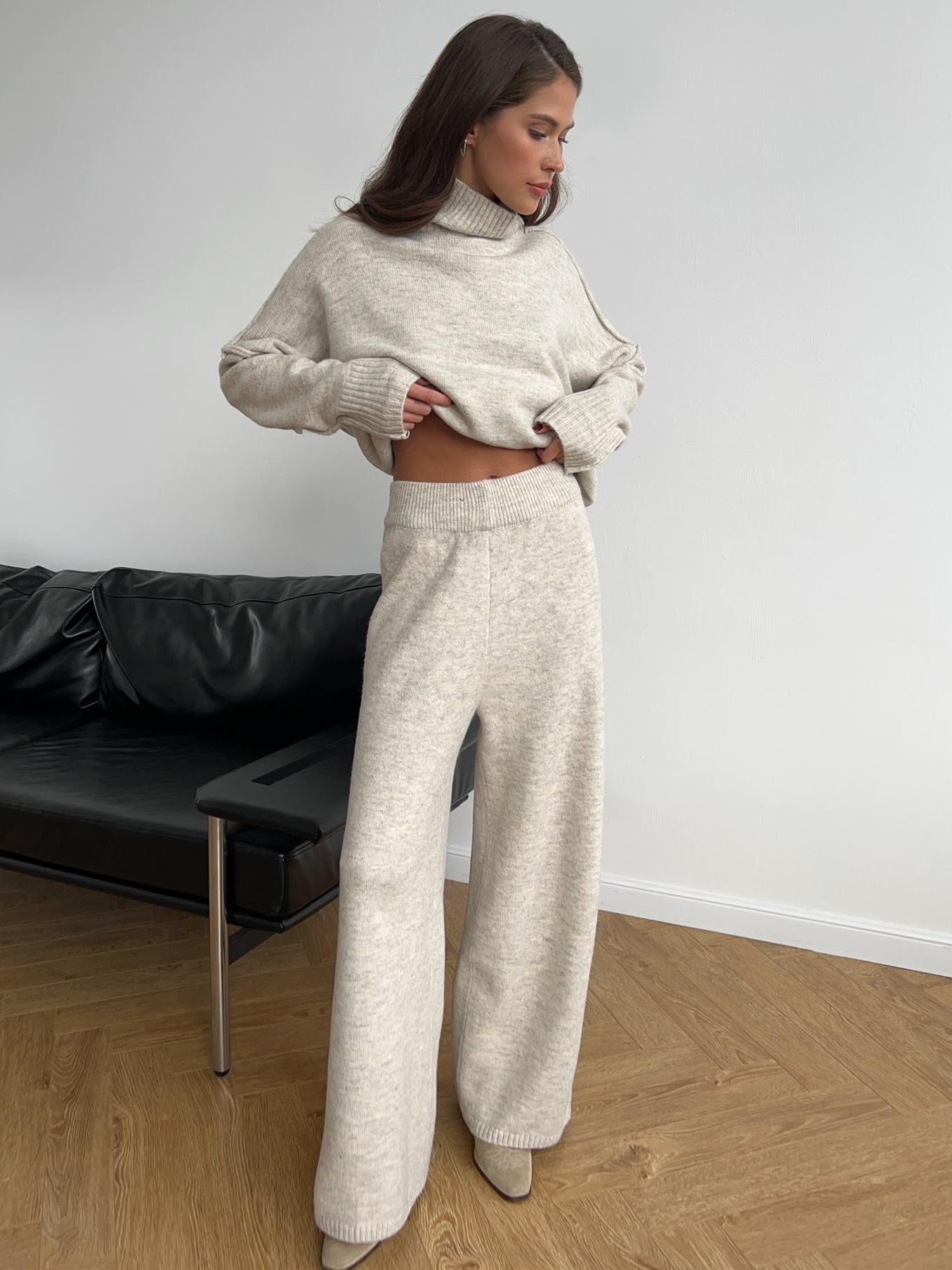 Luvrefashion | Sienna Relaxed Fit Two Piece Ensemble in Beige - image 12