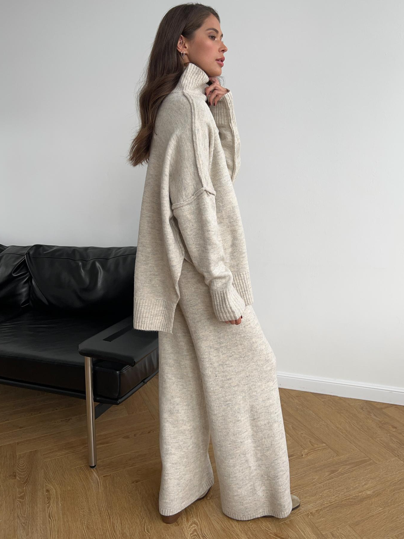 Luvrefashion | Sienna Relaxed Fit Two Piece Ensemble in Beige - image 11