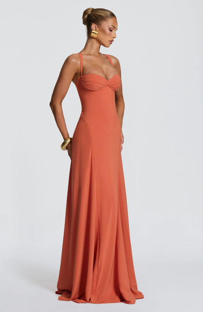 Vestido largo de verano Samantha - Naranja quemado