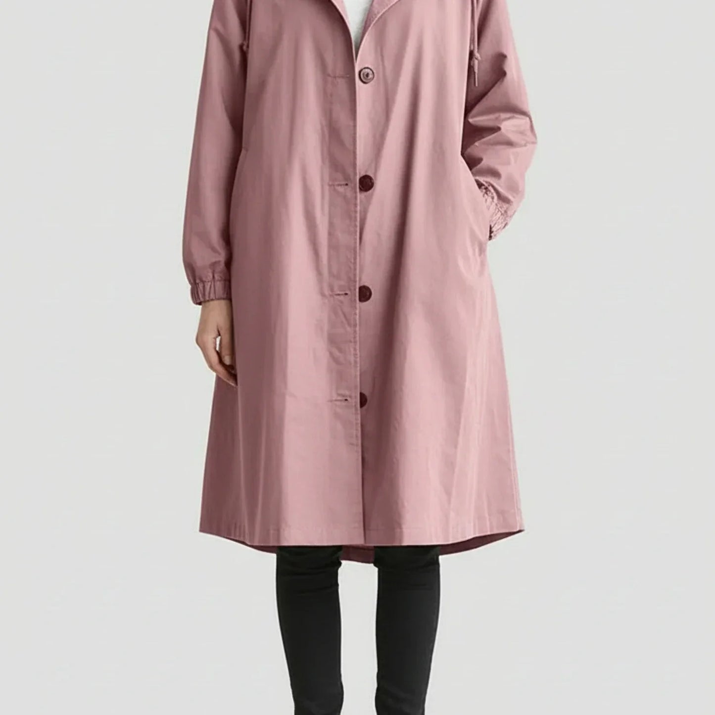 Luvrefashion | Long Hooded Coat for in Light Gray - detail view