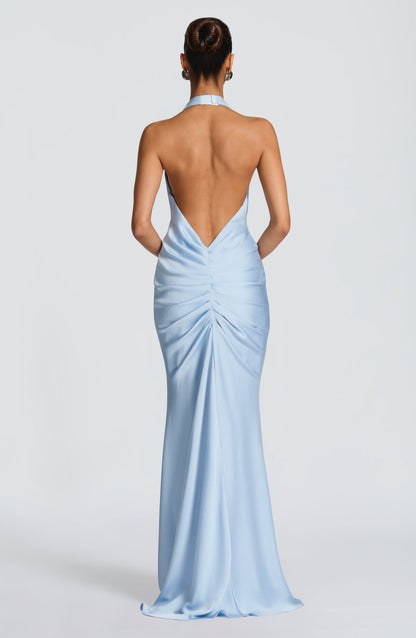 Vestido largo de verano Sophia en azul glaciar