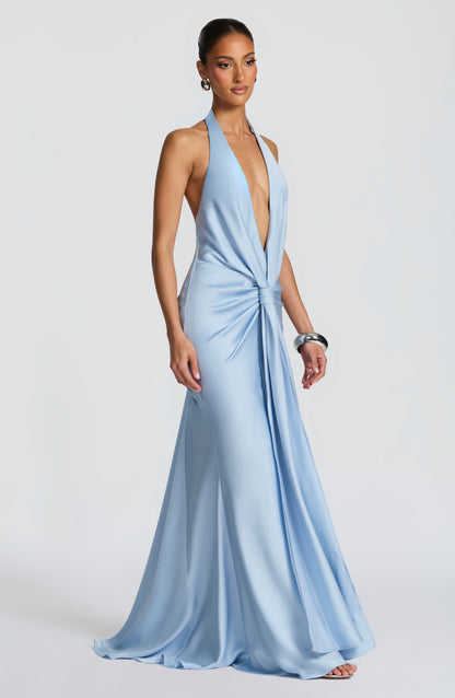 Vestido largo de verano Sophia en azul glaciar
