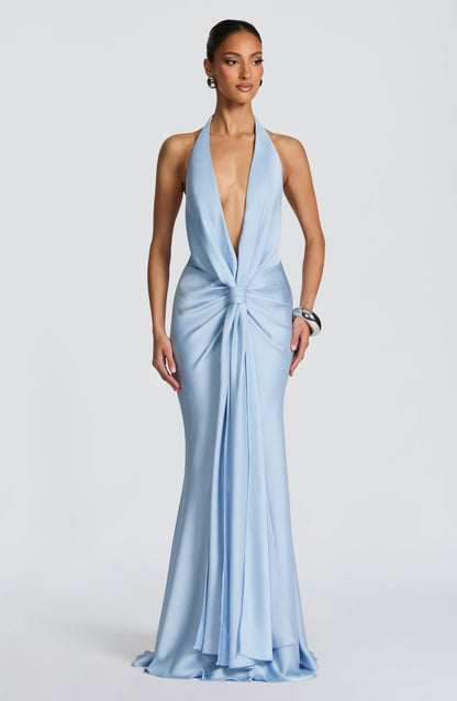 Vestido largo de verano Sophia en azul glaciar
