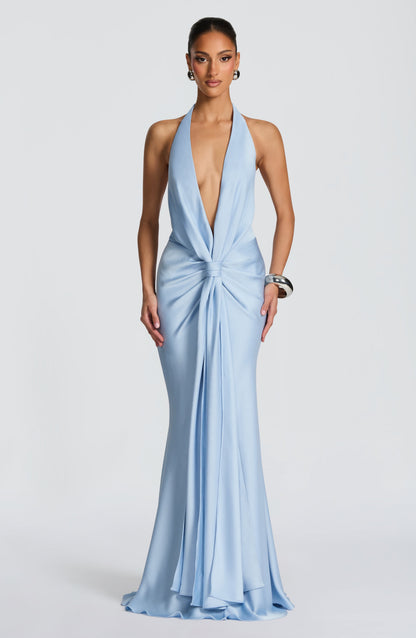 Vestido largo de verano Sophia en azul glaciar