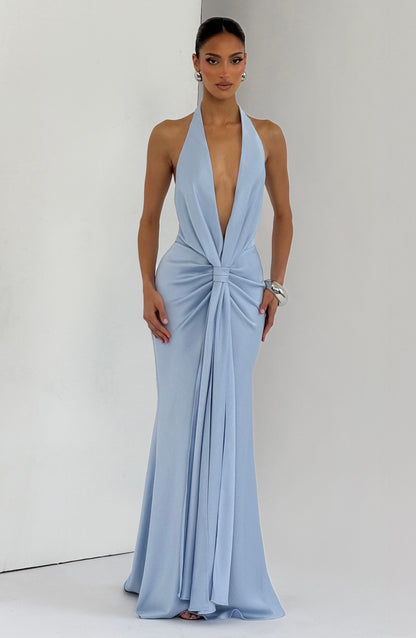 Vestido largo de verano Sophia en azul glaciar