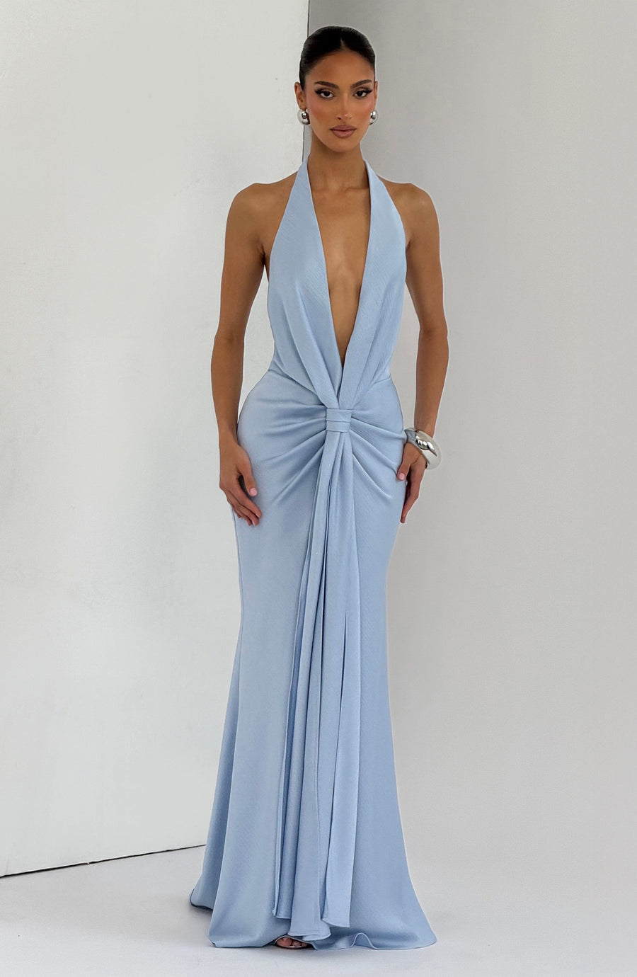 Vestido largo de verano Sophia en azul glaciar
