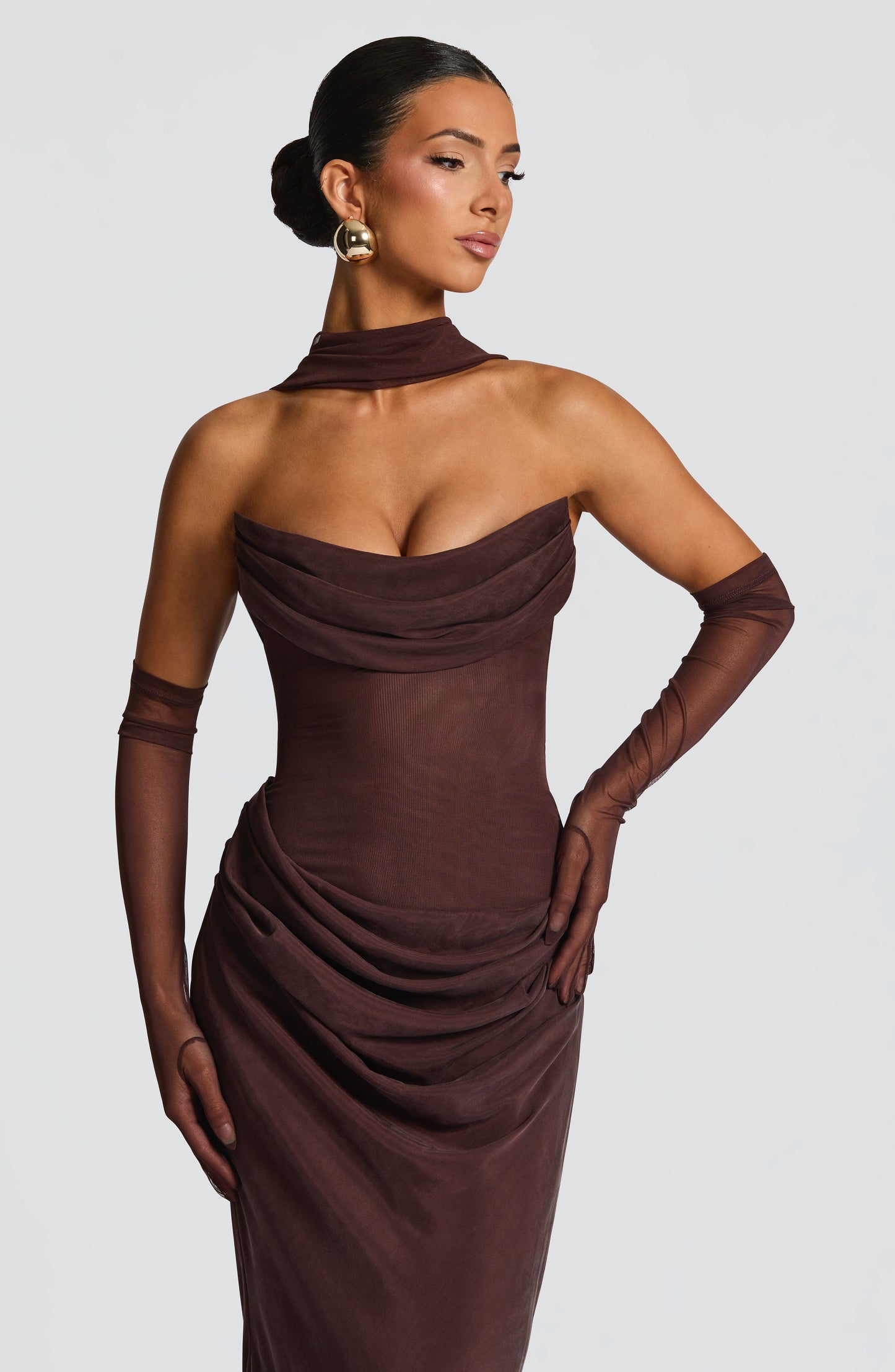 Vestido de verano largo Sophia en marrón ciruela
