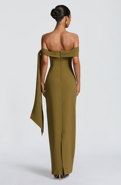 Luvrefashion | Addie Deep Olive Maxi Dress in XS - side view