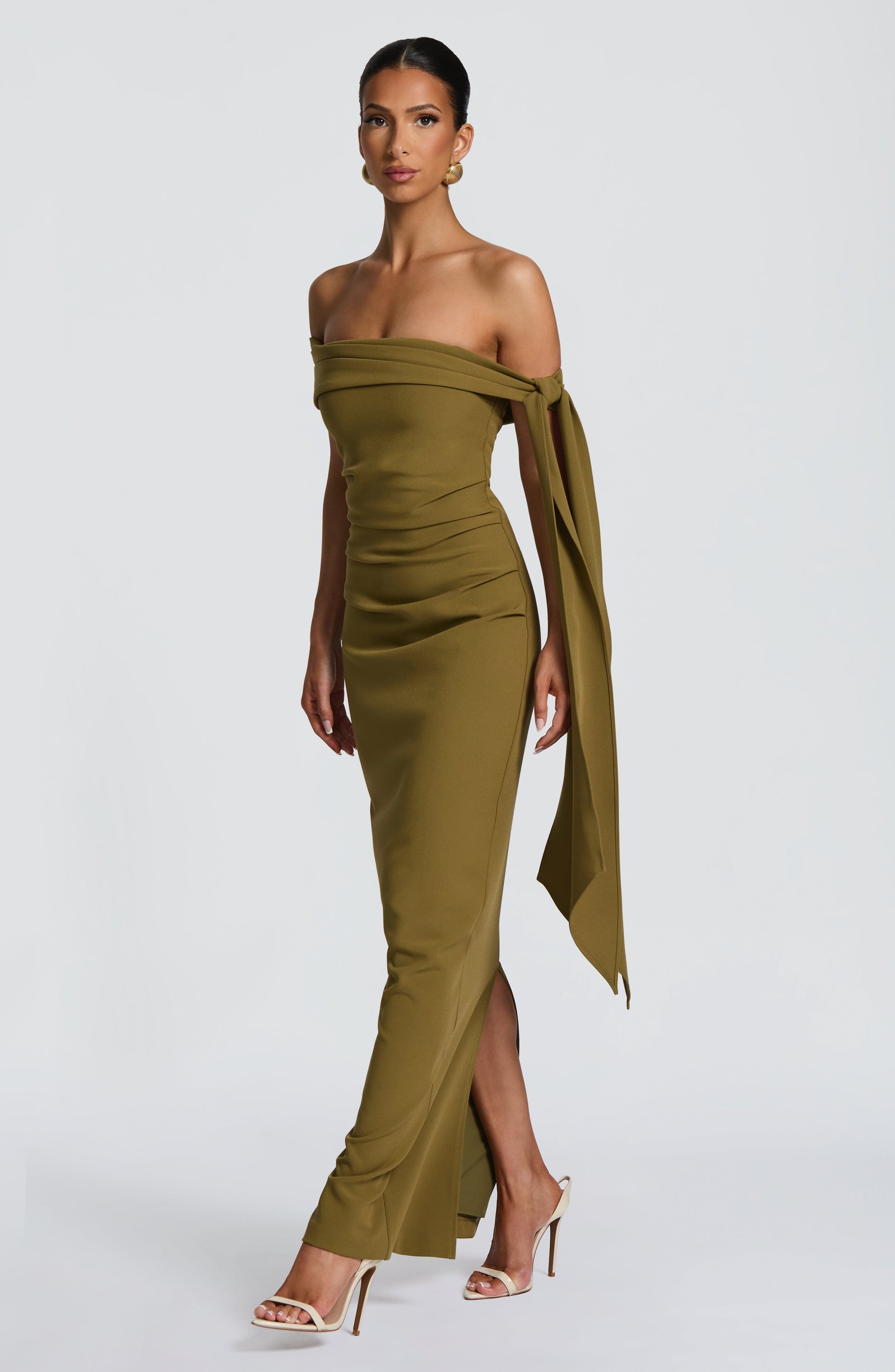 Luvrefashion | Addie Full Length Dress Rich Olive in XS - back view
