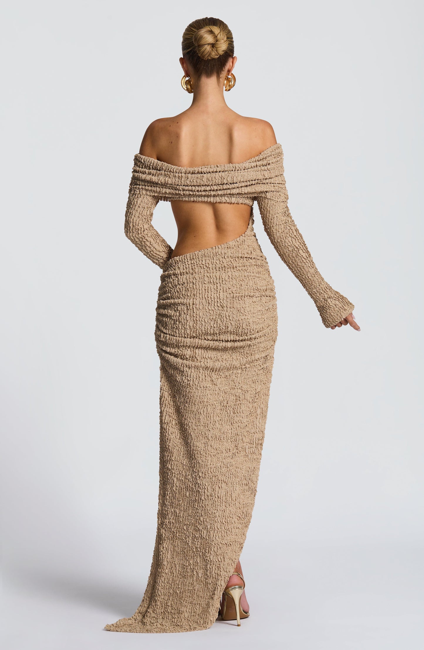 Luvrefashion | Adelphia Beige Midi Dress in XS - side view