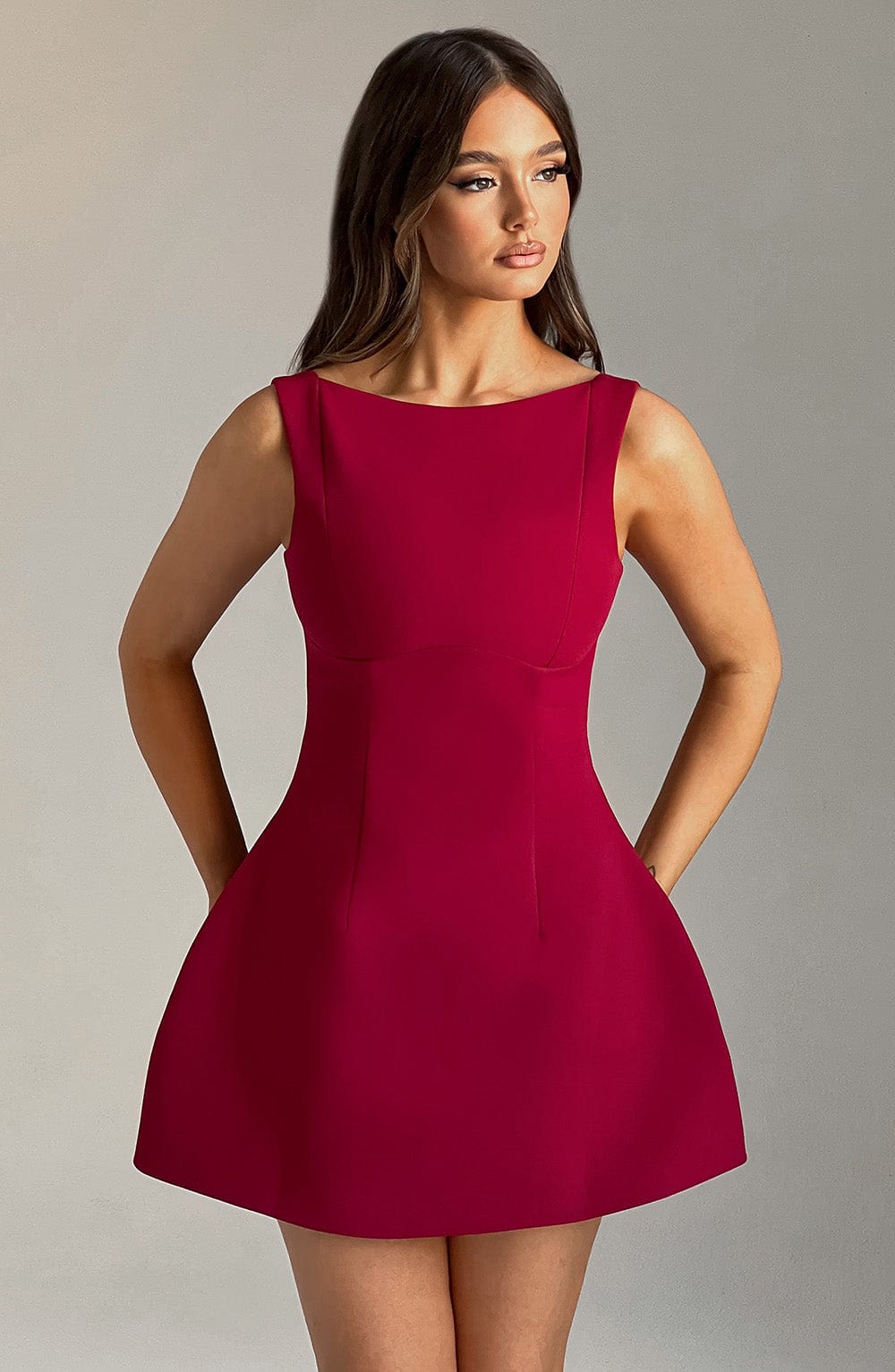Luvrefashion | Alana Wine Colored Mini Dress in XS - front view