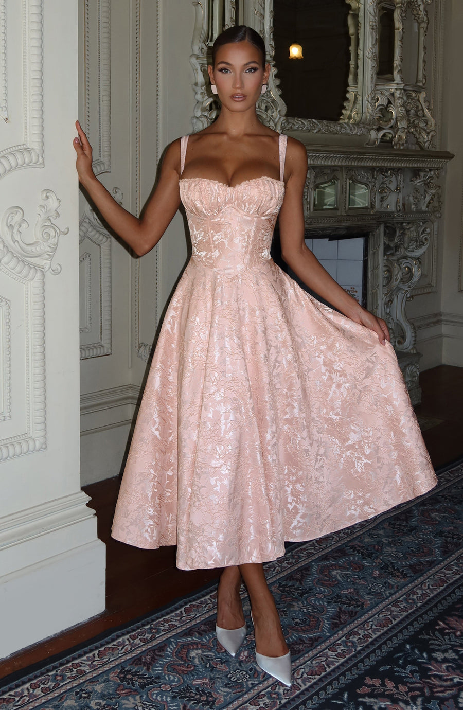 Luvrefashion | Amity Soft Peach Midi Dress in XS - front view