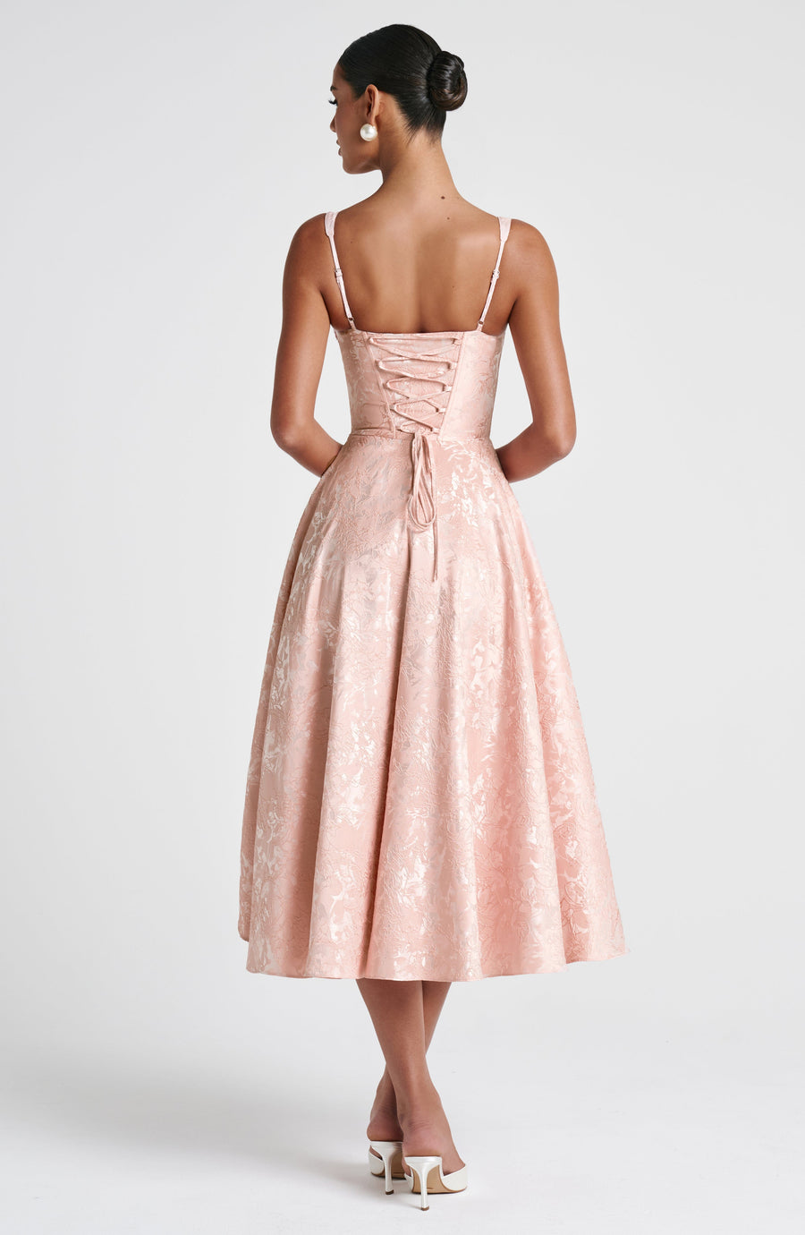 Luvrefashion | Amity Soft Peach Midi Dress in XS - side view