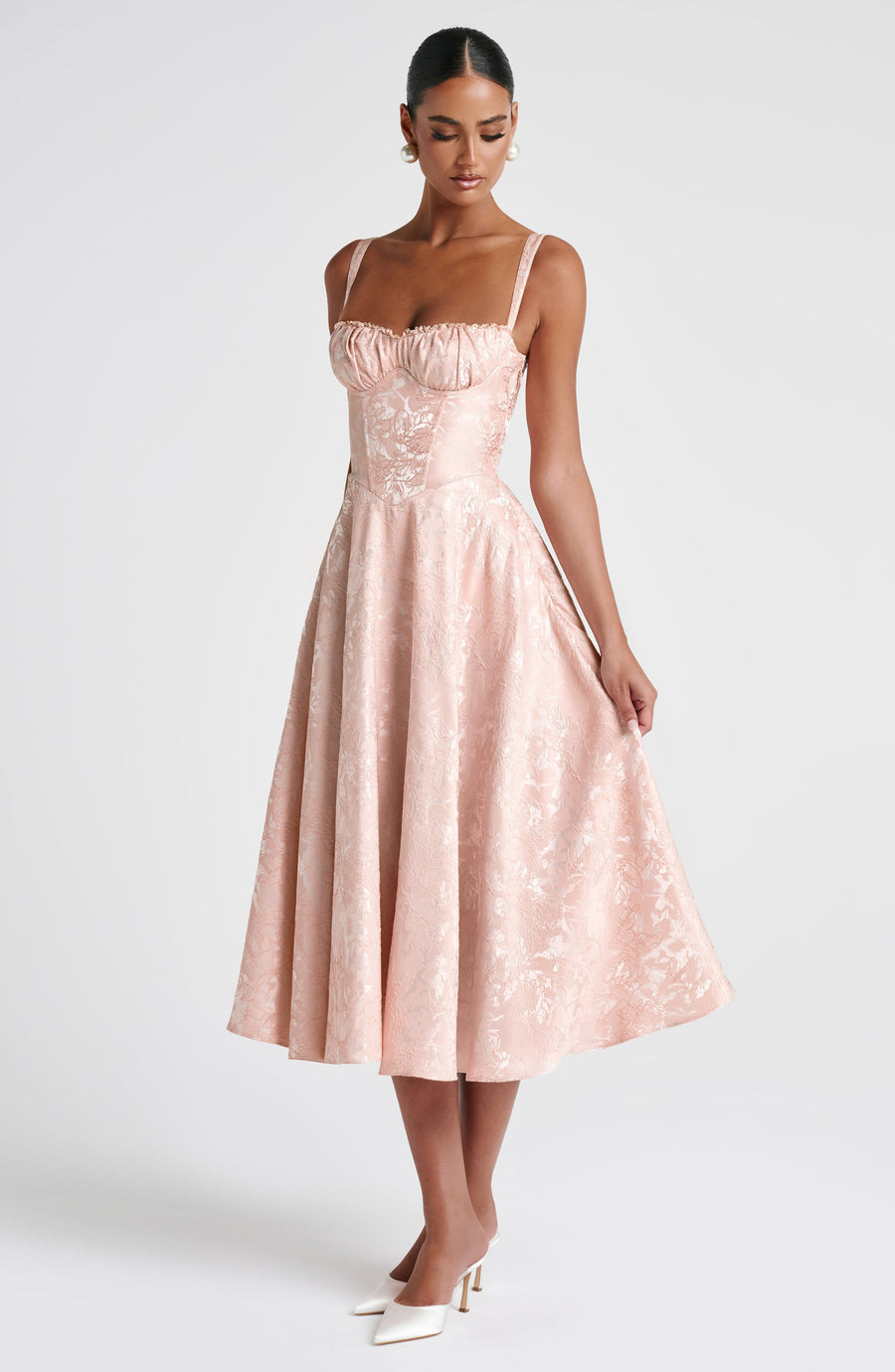 Luvrefashion | Amity Soft Peach Midi Dress in XS - styled look